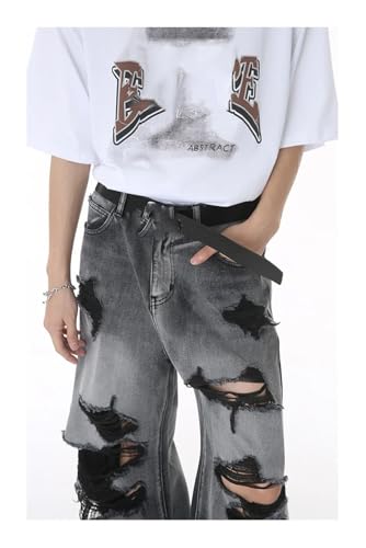 Men's Jeans Hole Worn-Out Bagger Wide Leg Hip Hop Summer Denim Pants2