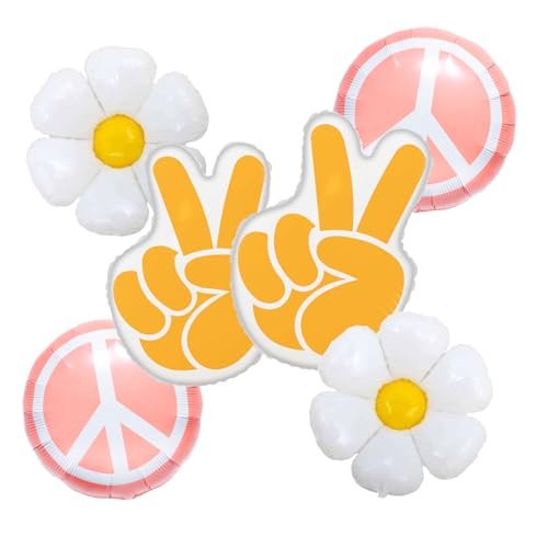 Image of Groovy Balloons 6Pcs Retro Hippie Balloon Daisy Peace Sign Groovy Hand Balloon for Groovy Birthday Party Decorations Groovy Party Decorations Groovy Baby Shower Decor Supplies