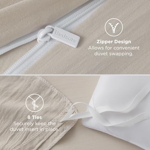 Image of Bedsure Oversized Queen Duvet Cover - 3 Pieces Prewashed Cotton-Like Polyester Extra Soft Bedding Set, Includes 1 Duvet Cover 98x98 Inches with Zipper Closure & 2 Pillow Shams, Linen, No Comforter