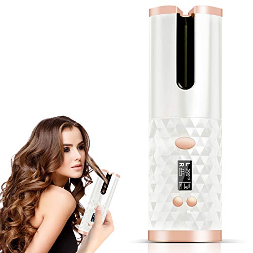 Cordless Automatic Hair Curler-KFF Portable Electric Wand Curling Iron-Recharger Auto Crimper Hair Waver with LCD, 6 Temperature & Timer Settings, Auto Shut-Off Hair Styling Tools for Women