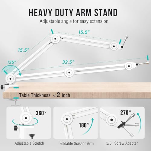 Image of FIFINE Podcast XLR /USB Microphone Kit, Studio Dynamic Vocal Mic for Recording, Streaming, Voice-Over, PC Microphone with Boom Arm with Mute, Headphone Monitoring, Metal-AmpliTank K688T White