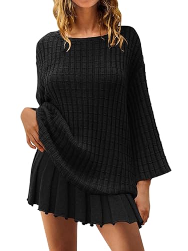 Robe en tricot femme ensemble chaud anti-froid avec mini jupe plissée chic
