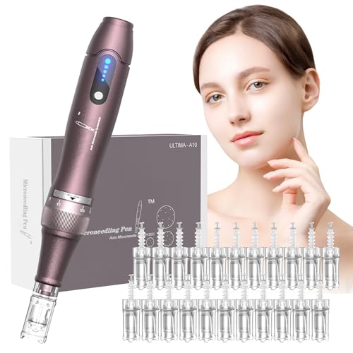 Microneedling Pen A10,Elektrischer Dermapen Kabellos mit 5 Stufen inkl. 22 Stk Ersatzpatronen,Dermapen Microneedling Zuhause für Gesicht und Körper