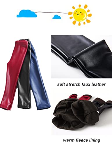 Kiench Girls Matted Faux Leather Leggings Stretch Winter Fleece Lined Leggin Casual Pants2