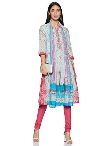 Image of BIBA Women Straight Cotton And Viscose Kurta Narrow Pants Suit Set