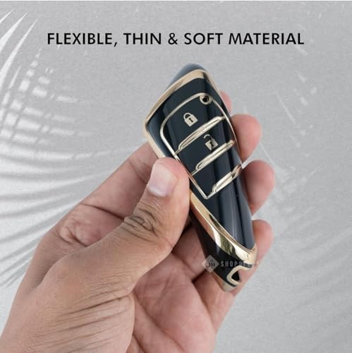Image of TPU Car Key Cover Black & Golden Compatible for Toyota Fortuner, Legender, Innova Crysta, HyCross, Land Cruiser, Hilux (Toyota, 2 Button Push Smart Key)