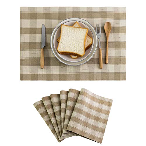 Home Brilliant Beige Placemats Set Of 6 Farmhouse Buffalo Plaid Place Mats Machine Washable Dining Cloth Table Place Mats For Kitchen Table, 13 X 19 Inches, Oatmeal Cream #TOP17