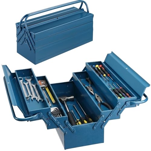 Boîte à outils vide bleu grand 5 compartiments caisse à outils mallette à outils coffre de rangement outillage 53x20x20cm garage atelier