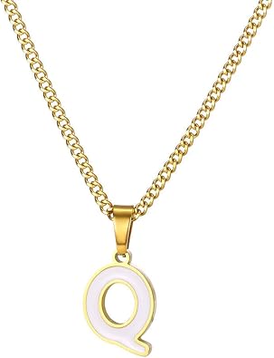 Initial Necklaces for Women and Men White Black Gold Plated Letter S Stainless Steel Name Alphabet K Pendant Dainty Personalized Statement Simple Jewelry