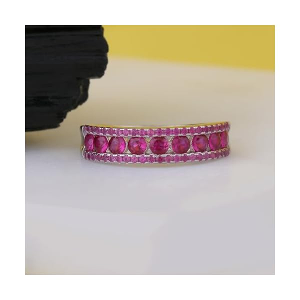 Ornate Jewels Pure 925 Sterling Silver Red Ruby & American Diamond Half Eternity Band Ring for Womens & Girls With Certificate of Authenticity & Hallmark - Image 4