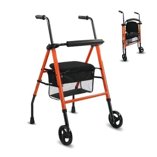 Mobiclinic® Folding Lightweight Walker, Model Nerón, Rollator, 2 Wheels, Walking Frame with Wheels, European Brand, Height Adjustable, Zimmer Frames, Backrest, Mobility Walker, Sturdy, Orange