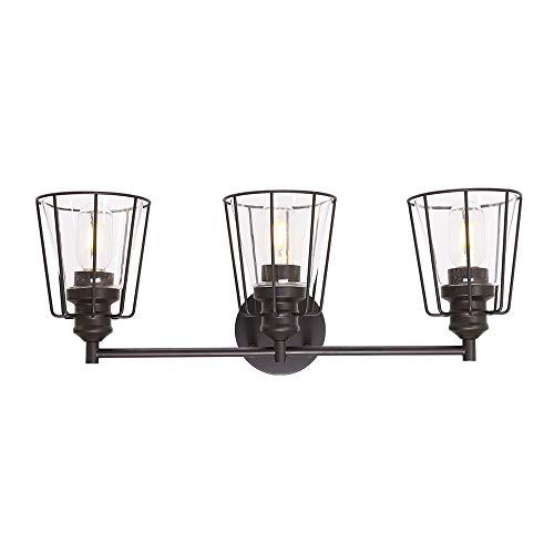 VINLUZ 3 Lights Farmhouse Vanity Light Fixtures Oil Rubbed Bronze Metal Bathroom Wall Lighting with Clear Glass Shade, Modern Wall Mounted Light Kitchen Dining Room Restaurant