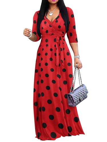 Image of Yajedo Womens Casual Summer Maxi Dress Plus Size Sexy Wrap V Neck 3 /4 Sleeve Sundress with Pockets