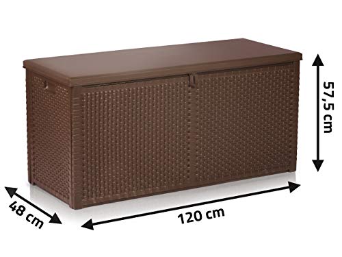 R.G. Gartenbox Auflagenbox 270L 300L Kunststoff Sitzbank Gartenaufbewahrung Aufbewahrungsbox Aufbewahrungskiste Kissenbox Gerätetruhe Kiste Box Braun Schwarz Weiß (Braun 300L) – Bild 6