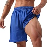 [Manatsulife] ショートパンツ メンズ 4分丈 膝上 吸汗速乾 通気 調整紐 ポケット付き 筋トレ ジム DK21 (L, ブルー)
