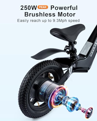 GROWNEER Electric Balance Bike for Kids, 14-Inch Tires, Ages 3-7,9.3 Mile Range, Lightweight 16.5lbs, 3 Speed Settings (3.1/6.2/9.3 mph) Light-up Front Tire & Adjustable Seat, Black - Image 6