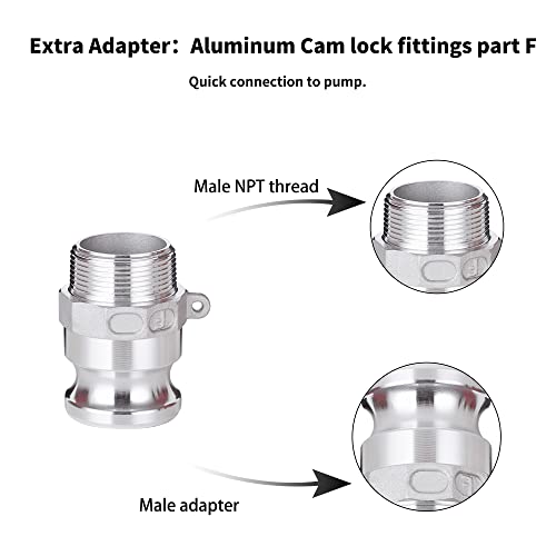 2" x 50′ PVC Lay Flat Discharge Hose With Aluminum Camlock C & E Fittings, Cam Lock Fitting Type F included, Heavy Duty Reinforced Pump Backwash Hose Assembly