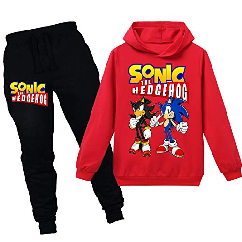 Sonic Felpa con cappuccio e pantaloni Sportswear Ragazzi Tuta Ragazze Carino Cartoon Stampe Il Riccio Costume Jumper Rosso 1 5-6 Anni