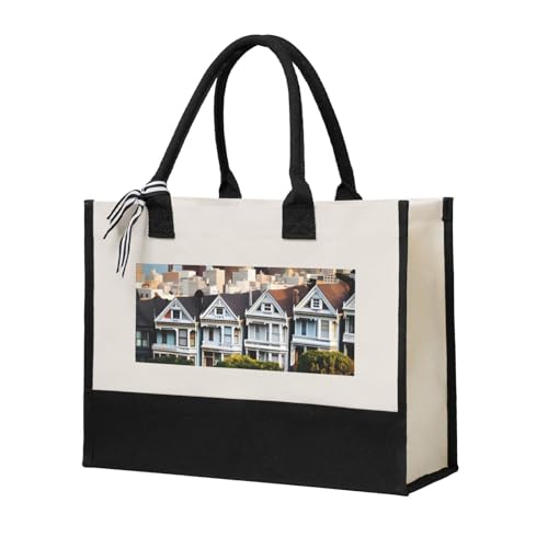 ZTPOWQA Bolsa de lona con estampado de San Francisco para mujer, gran capacidad, para playa, viajes, oficina, compras