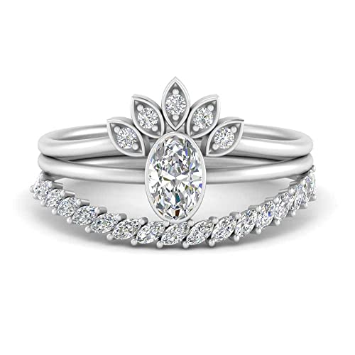 Juegos de anillos de boda de trío para lucir una elegante piedra preciosa oval en eventos reales