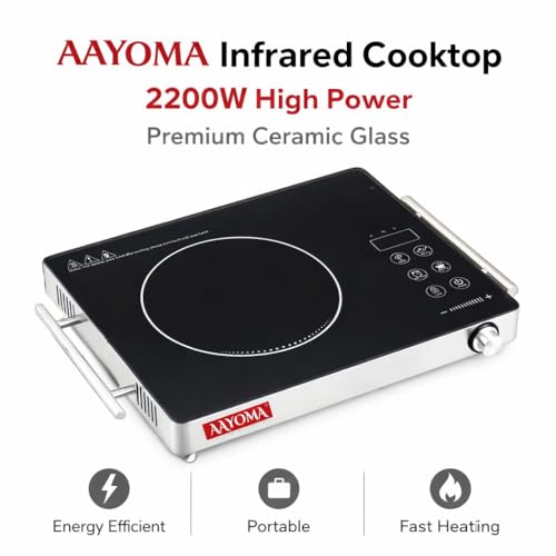 Image of 2000W Infrared Cooktop Stove with Overheat Protection, Crystal Glass Plate with Steel Handle Bars, Digital Display, Touch Control & Knob Control, Infrared Hot Plate | Classic Silver