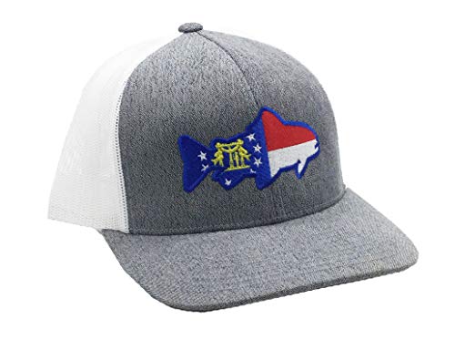Heritage Pride Georgia State Flag Trout Embroidered Trucker Hat, Heather Grey White