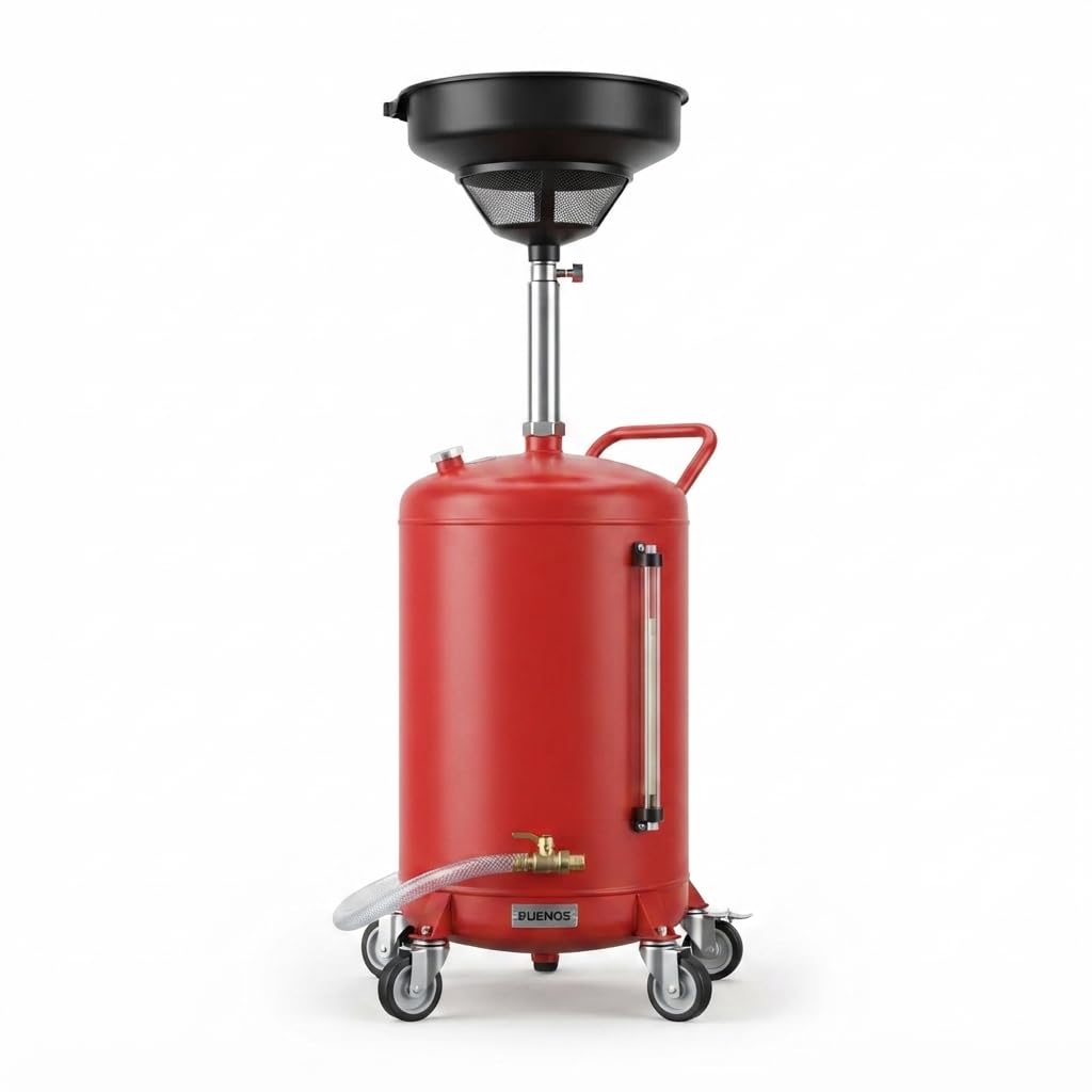 BUENOS 80-L Waste Used Engine Oil Drainer Collection Extraction Tank made from heavy-duty mild steel with an adjustable funnel,Oil level indicator & smooth caster wheels.Ideal for clean,efficient waste oil collection in workshops,Factories,Industries etc.-image-19