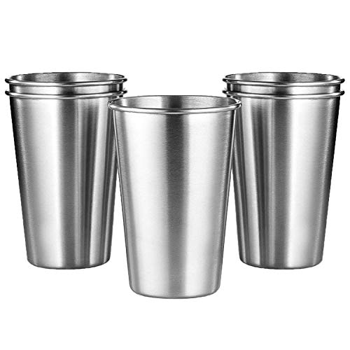 KISEER 5 Pack 16 Ounce Stainless Steel Pint Cups Shatterproof Cup Tumblers Unbreakable Metal Drinking Glasses for Bar Home Restaurant