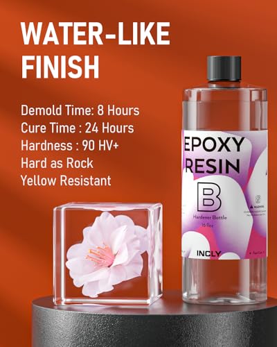 INCLY 32OZ Crystal Clear Epoxy Resin Kit, High Gloss & Bubbles Free Resin Supplies For Coating and Casting, Table Top, Countertop, River Table, Wood, Jewelry Making, Mold, Art Craft, Self Leveling 1:1 - Image 3