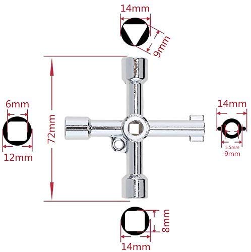 4 Way Cross Key Multi-Functional 4 in 1 Universal Utilities Key with Bit Zinc Alloy Plumbers Electricians Tools, Electrical Cupboard Box, Train Door, Water Meter Valve Gas Electric Meter Cabinets etc