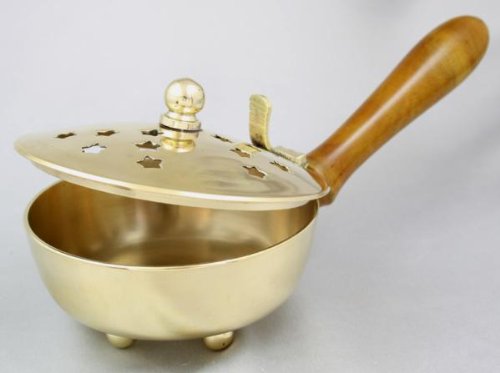 Preisvergleich Produktbild Räucherpfanne mit Holzgriff und Scharnier, Messing 20x10 cm