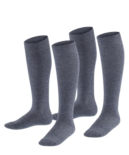 ESPRIT Unisex Kinder Kniestrümpfe Foot Logo Multipack K Kh Baumwolle lang einfarbig 2 Paar, Grau Light Grey Melange 3390, 31-34