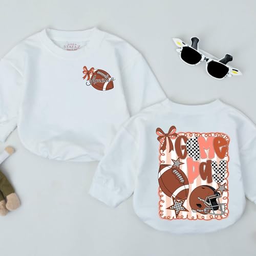 Personalized Game Day Football Romper - Custom Name Baby Girls With Bows Fall Season Outfit Sport Newborn Clothes3