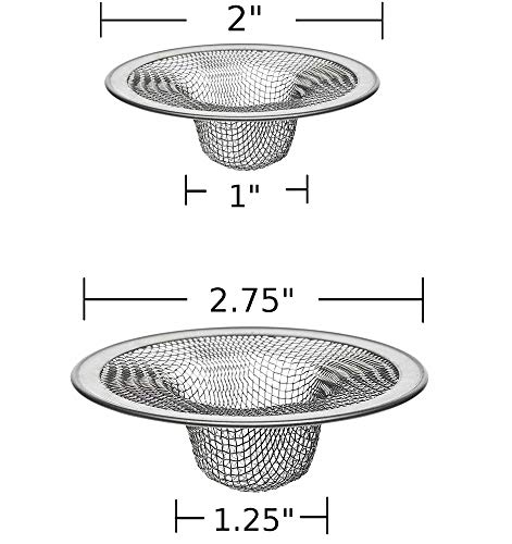 Bathroom Sink Strainer 2 Pack 2.75 & 2 "Inch At The Top I Drain Strainer Hair Catcher For Kitchen I Shower Bathtub Mesh Stainless Steel Stopper I Sink Traps Bathroom & Laundry Sink Drain Basket Filter #TOP1