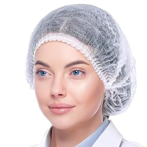 Image of KAUSTA 100 Pcs Disposable Bouffant Caps Non-Woven Hair Nets for Food Service Hospitals Labs Salons Spa Beauty Care Kitchen Medical Professionals | (White)