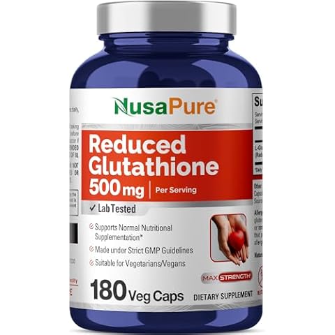 NusaPure Reduced Glutathione 500mg 180 Veggie Capsules (Vegan,Non-GMO) L-Glutathione Cover