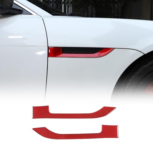 Daeiclru Real Carbon Fiber Side Fender Air Vent Trim Compatible with Jaguar F-TYPE 2013-2022, Air Vent Outlet Cover, Air Intake Scoop Cover Trim Sticker Accessories (Style A - Red)