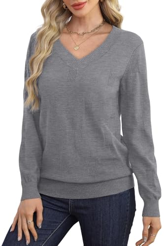 WIHOLL Sweaters for Women V Neck Long Sleeve Tops Fashion Lightweight Pullover Clothes Fall Outfits 2025