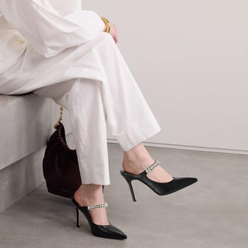 Image of MIRAAZZURRA Women Heeled Mules Rhinestone Strappy Pointed Toe Mules Stiletto High Heels Slip On Bridal Sandals for Women