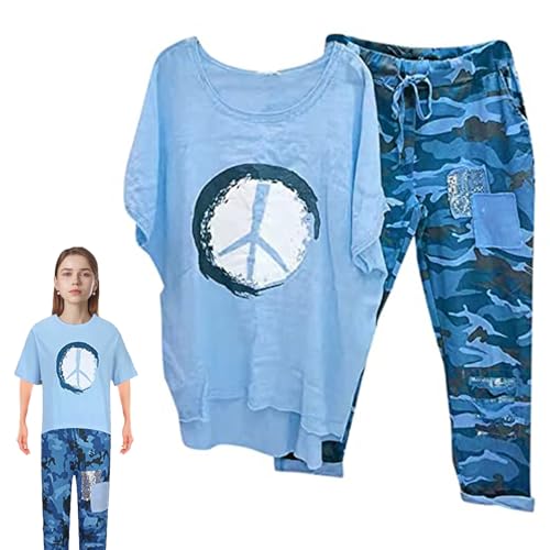 Generisch Disfraz de manga corta, traje de manga corta para mujer, clima cálido, conjunto de manga corta y pantalones, para excursiones de ocio