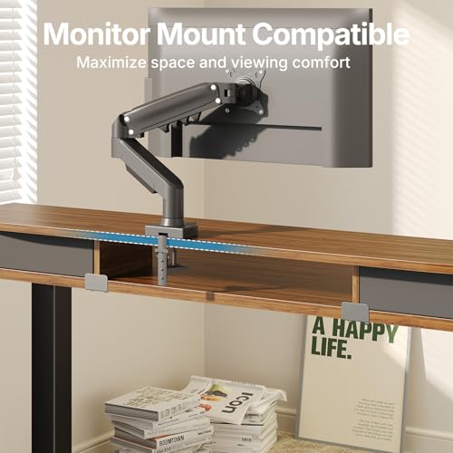 Image of HUANUO 40 inch X 24 inch Electric Standing Desk with 2 Drawers, C-Clamp Mount Compatible, Height Adjustable Computer Desk, Home Office Stand Up Desk with 4 Preset Heights & 2 Hooks, Walnut