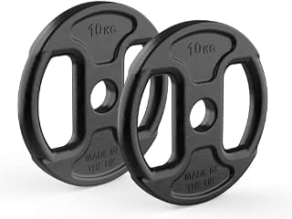 TDF 10Kg Weight Plates Barbell, Dumbbell and Weight Exercises  Kettlebell Alternative - 2'' / 50mm - Pack of 2, Grey