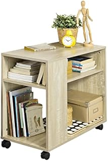 SoBuy® FBT34-N, Side Table End Table Coffee Table Lamp Table with Storage Shelves, 2 Tiers Bookcase on Wheels