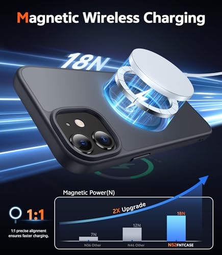 Image of FNTCASE for iPhone 12 Case Matte: iPhone 12 Pro Case Magnetic Phone Cases Compatible with Magsafe Slim Anti Yellowing Military Grade Drop Rugged Protective Translucent Cell Cover (C-Black)