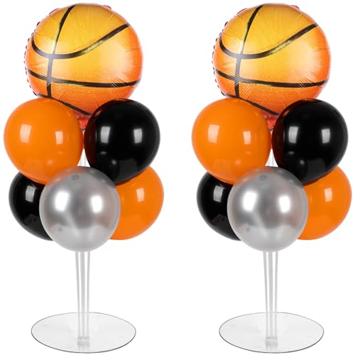 Basketball Party Balloons Stand Kit - 2 Sets With 2 Basketball Ball Foil Balloons - Basketball Themed Party Balloon Centerpiece for Tables - Game Sports Birthday Party Decorations