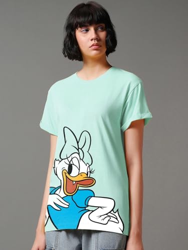 Image of Bewakoof Official Disney Merchandise Women's Graphic Print Boyfriend Fit Half Sleeve Round Neck Cotton Relaxed Fit T-Shirt