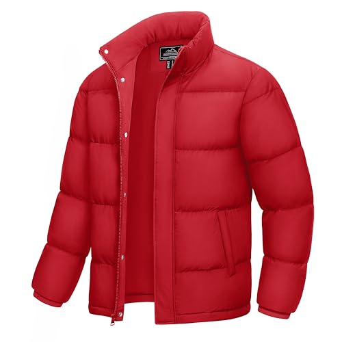 MAGCOMSEN Mens Puffer Jacket Winter Insulated Down Jacket Windproof Water Resistant Warm Bubble Coat with Zip Pockets