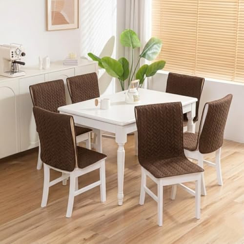 Image of HOMETHREADS Non-Slip Chair Cover-Universal Fit for Kitchen & Dining Chairs-Cushioned Comfort - Stylish Machine Washable Seat Cover -145x45Cm (Brown, Pack of 4)