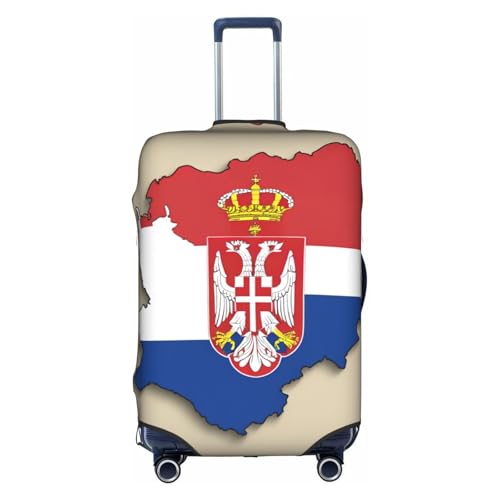 Serbia Flag Map Print Travel Elastic Suitcase Luggage Baggage Cover Protector, Washable And Anti-Scratch