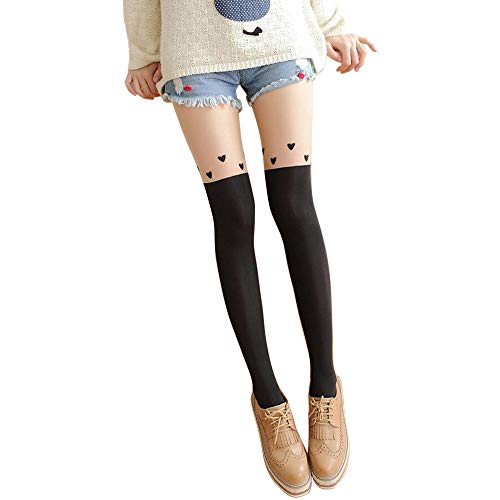 DYKeWei La cuisse antidérapante des femmes haut au-dessus du genou faux haut cylindre coutures de soie bas de soie Rouge Ouvert (Black-A, One Size) Cover